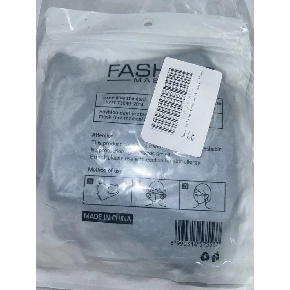 Fashion Mask 4 Pack Cotton Face Masks Grey Dark Light Reusable Washable New